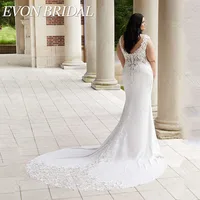 EVON BRIDAL Plus Size Wedding Dress for Big Women V-Neck Mermaid Applique Bridal Gown Button Cap Sleeves Vestido De Noiva 2