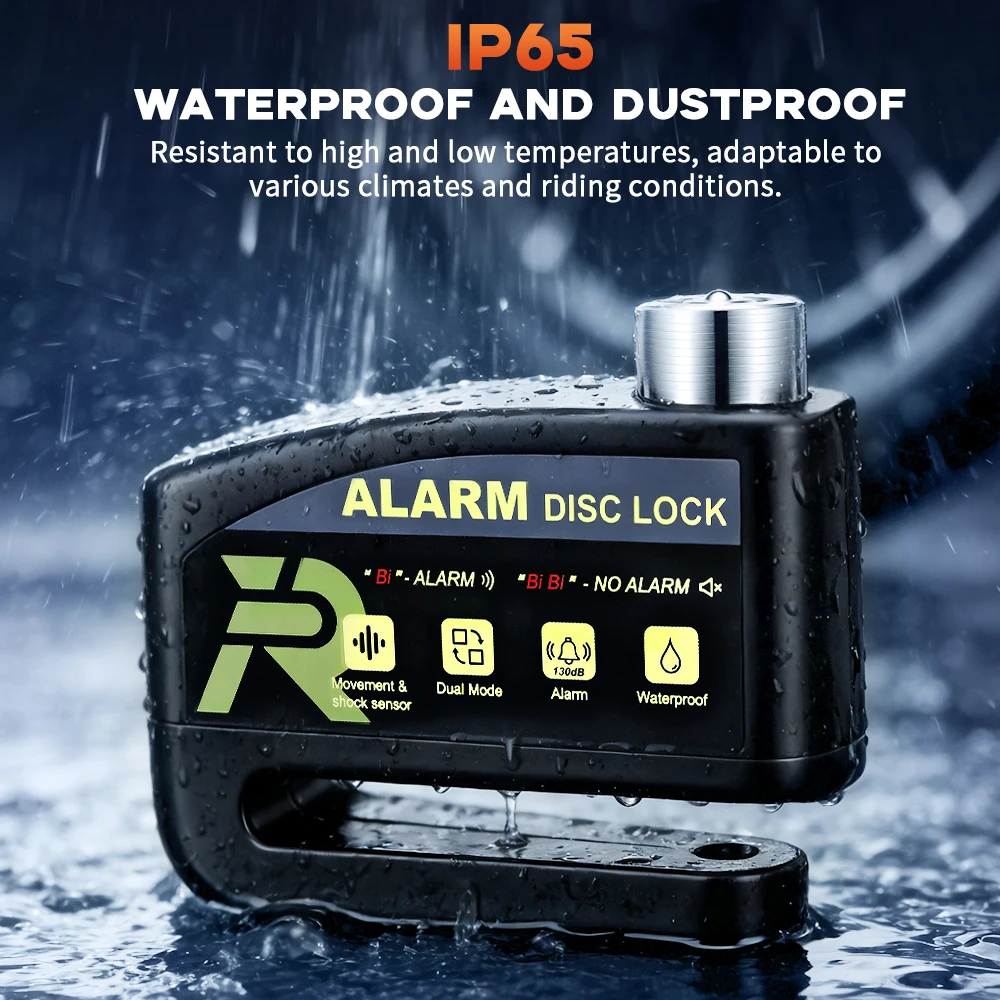 Rockbye Motorrad-Alarmschloss für Bremsscheiben, 130 dB, Diebstahlschutz, IP65, wasserdichter Alarm/geräuschlos, zwei Modi, Moto-Rad-Scheibenschloss – Detail 6