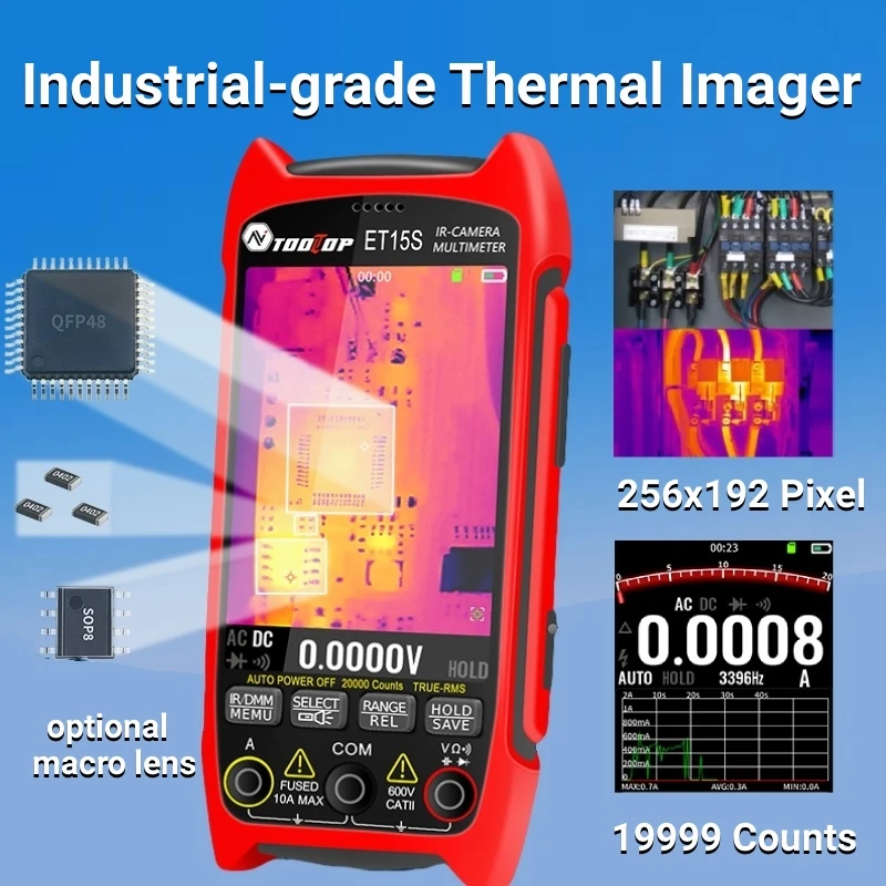 TOOLTOP ET15S Professional Thermal Imager Camera 256x192 IR Sensor 3.5Inch 19999 Counts Digital Multimeter PCB Floor HVAC Repair