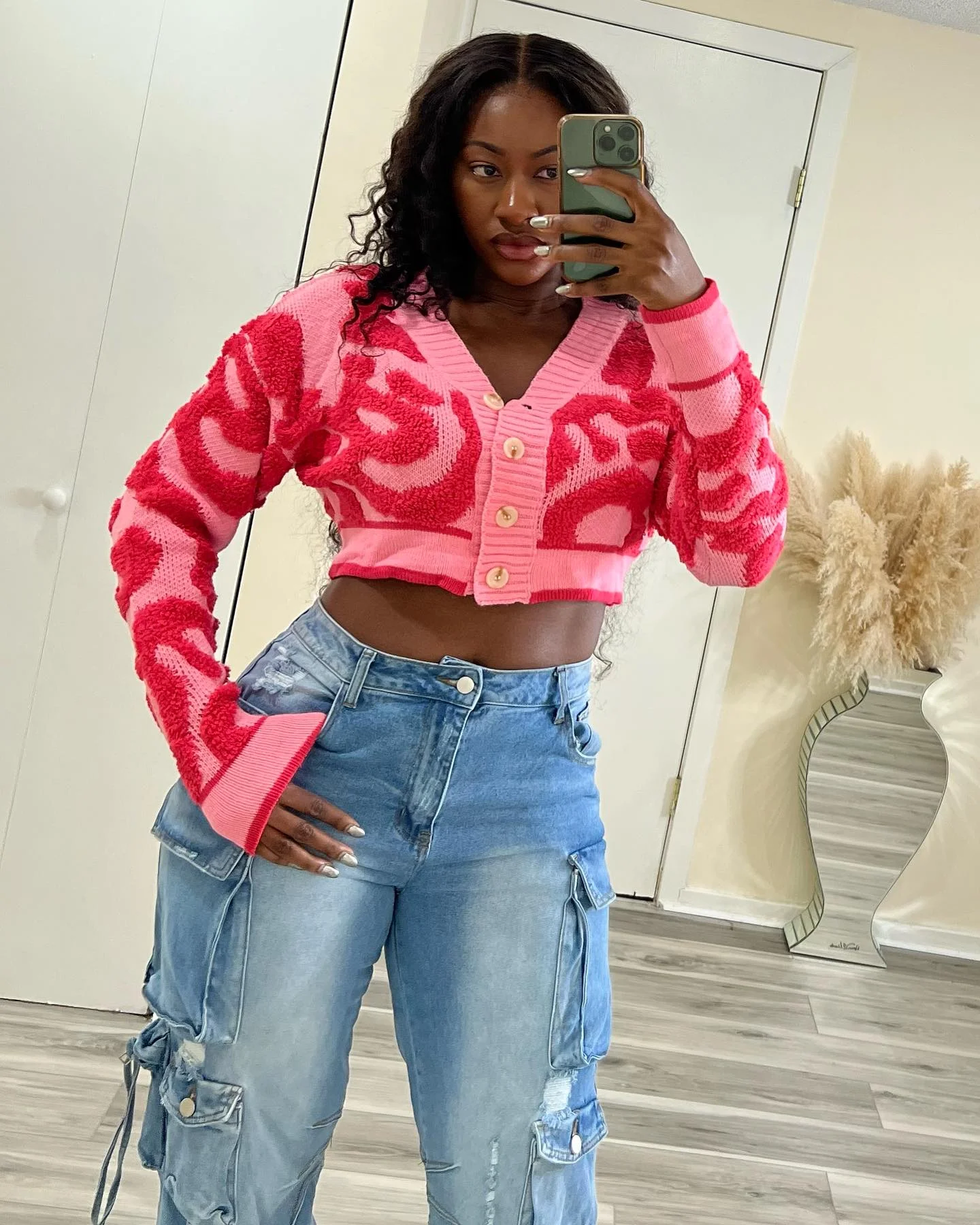 

European and American style autumn fashion sweet color-blocked low-cut V-neck buttoned high-waist slim knitted top