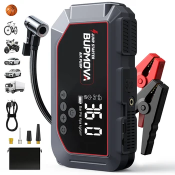 Avviatore di emergenza per auto portatile da 10000 A con compressore d'aria, torcia elettrica, power bank ad alta capacità, caricabatterie booster batteria da 12 V