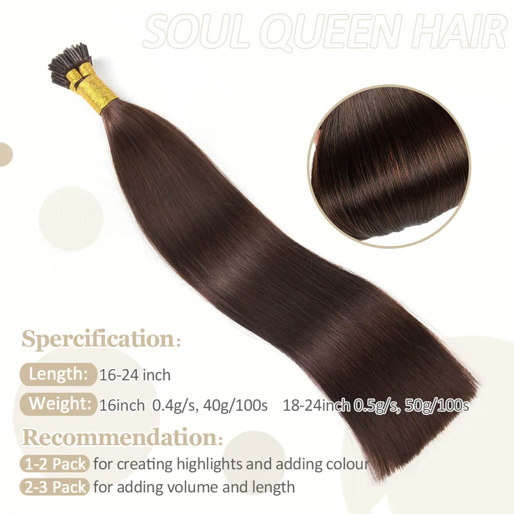 I Tip Hair Extension Straight Human Hair Extension 100pcs/Set Capsule Keratin Natural Fusion Human 16-24in 40/50g