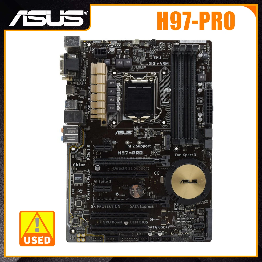 ASUS H97-PRO Motherboard 1150 Motherboard DDR3 32GB 1333MHz Xeon E3 1286 v3  Core i7 i5 i3 Cpus Intel H97 PCI-E 3.0 M.2 USB3 ATX