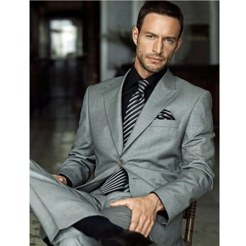 

Smoking Grey Suits For Men Prom Tuxedo Wedding Suits for Men Slim Fit Custom Groom Blazer 2 Piece Terno Masculino Tailored Made