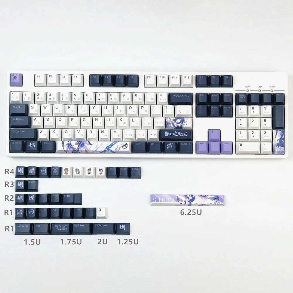 Conjunto Pbt Tintura Sublimação Anime Keycaps Kochou Shinobu Tema Chave Caps para Demônio Slayer Cherry Perfil Keycap 1