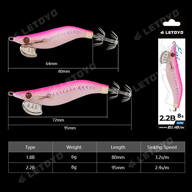 LETOYO 1.8# 2.2# Small eging squid jig Fishing lure Hook for Cuttlefish  luminous artificial fake shrimp sea fishing tools isca