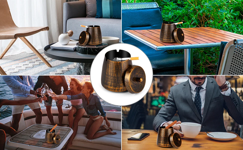 Description Picture 6 of itemOutdoor Ashtrays for Patio with Lid, Outdoor Ash Tray Sets for Cigarettes Outdoor Stainless Steel Ashtray with Lid for Outside