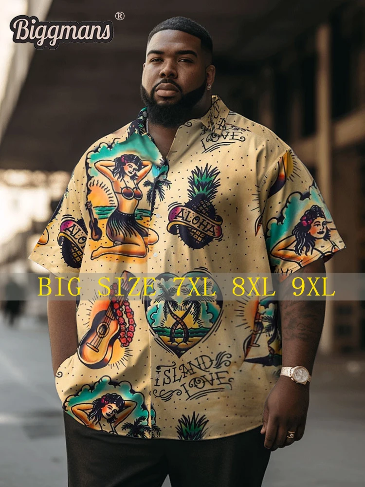 

Biggmans （L-9XL）For Men's Plus Size Tropical Print Beach Short Sleeve Hawaiian Shirt