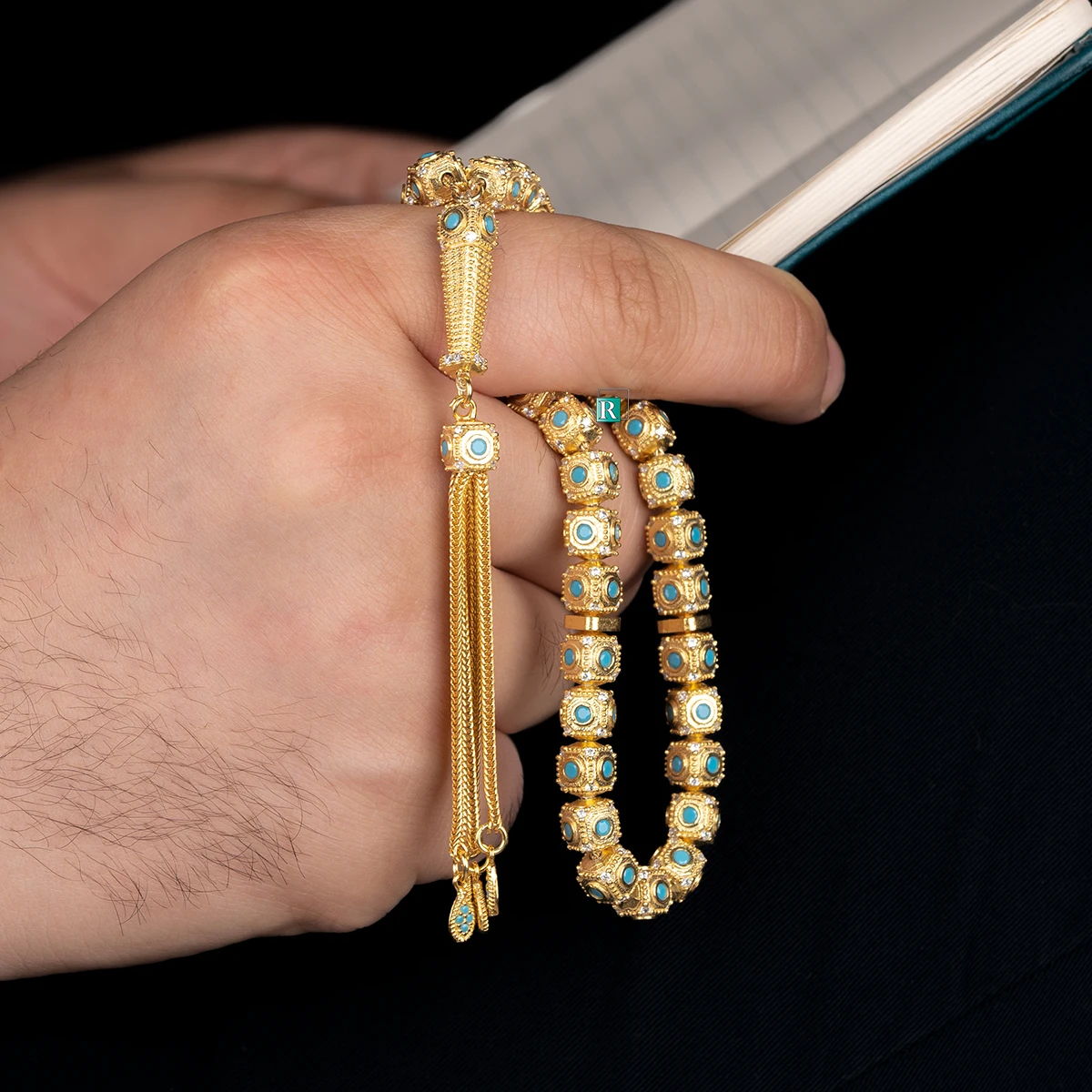 

33 Silver Gold Plated Rosary 8-9 mm Tasbeeh Misbaha 925 Silver Prayer Beads Tasbih turquoise Stone drop decor tassel High Qualit