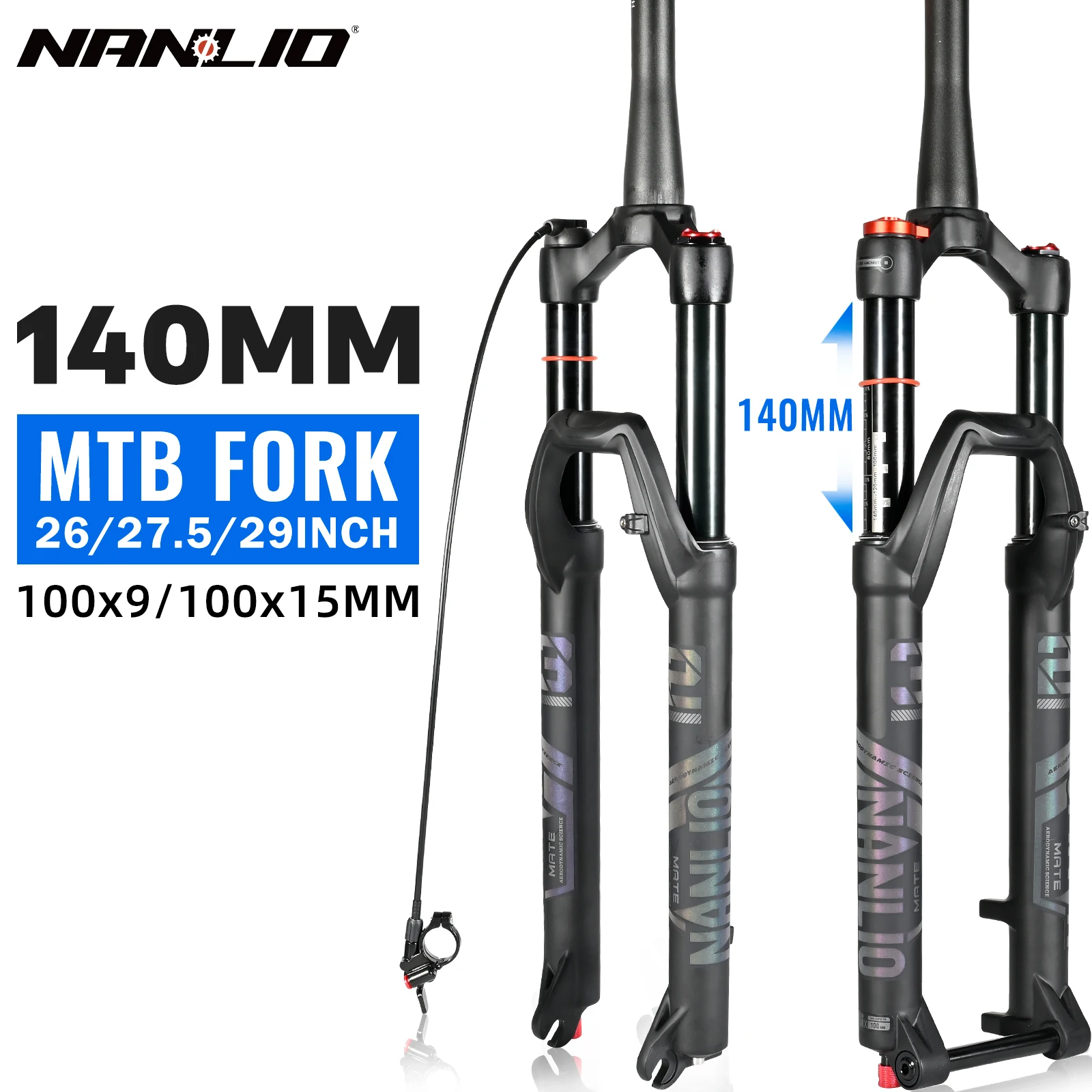 Fourche à Suspension Fatbike 20 Pouces 5.0 Pneus VTT Fourche à Air Voyage 120 mm Rebond Réglable