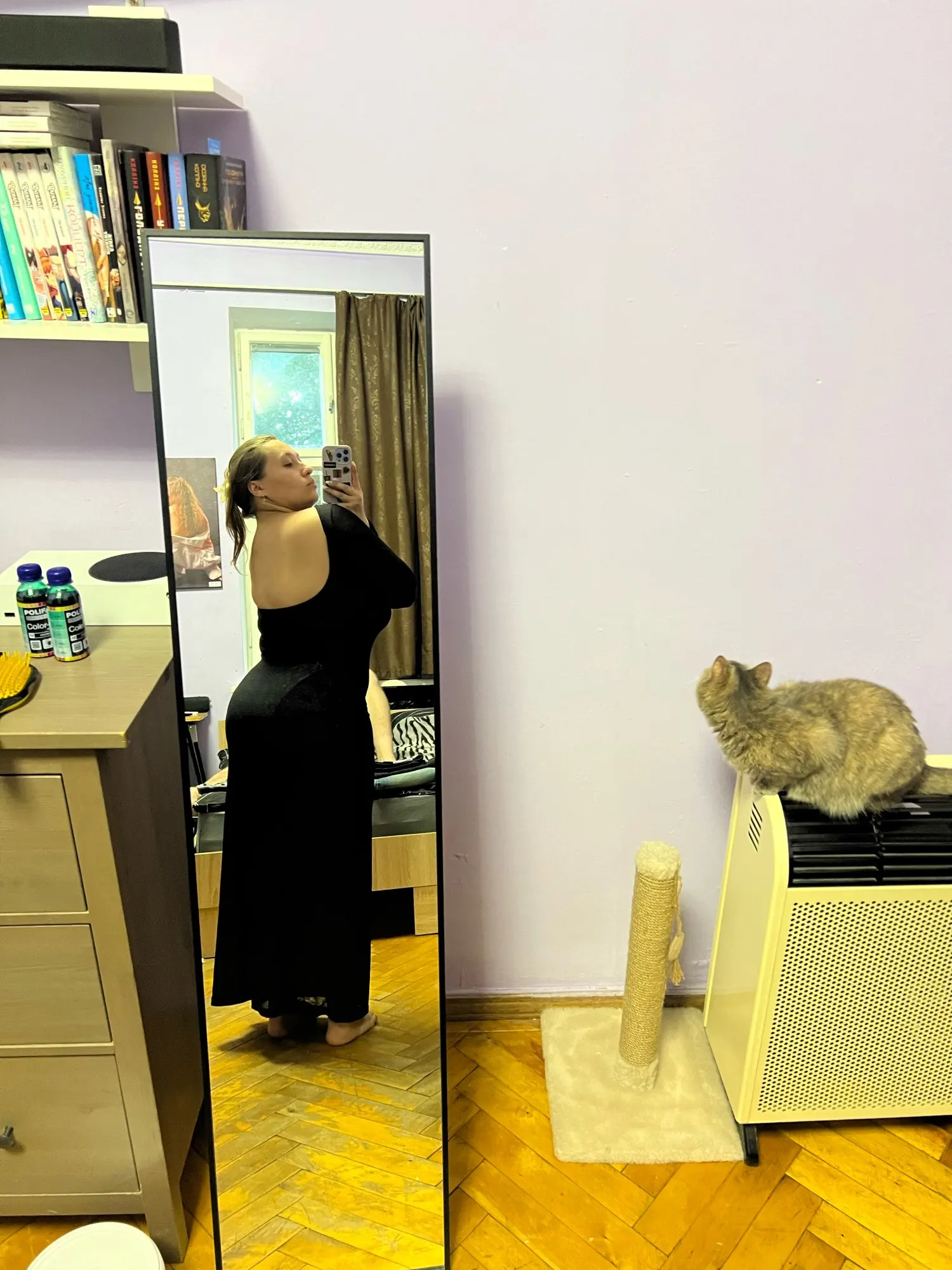 Fashion Women Wrapped Dress Long Sleeve Round Neck See Through Sunscreen Solid Color Backless Beach Long Dress Summer Cover Up photo review