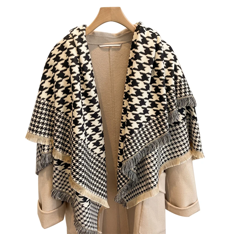 

Thick Blanket Winter Warm Scarf for Women Fashion Houndstooth Print Cashmere Shawl Wraps Pashmina Square Scarf Stoles Bufanda