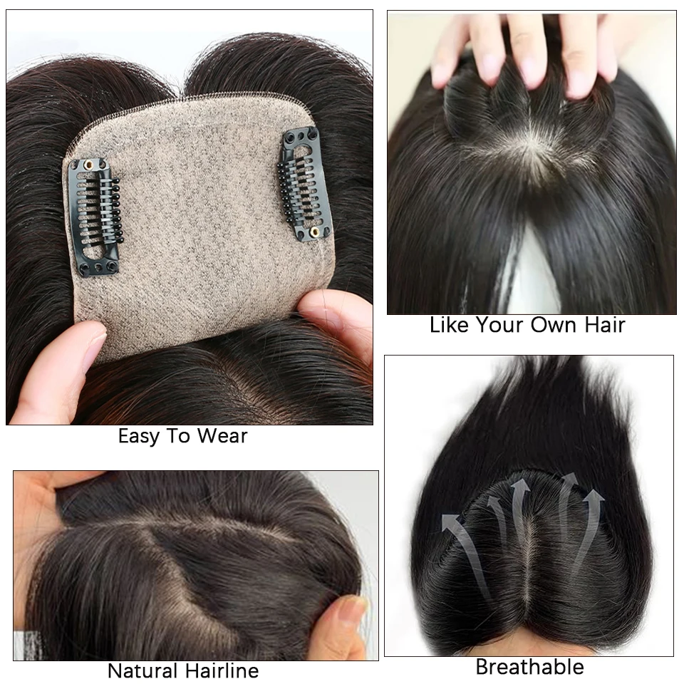 Hair Toppers Human Hair Toppers For Women Real Straight With Bangs 10x12cm Lace