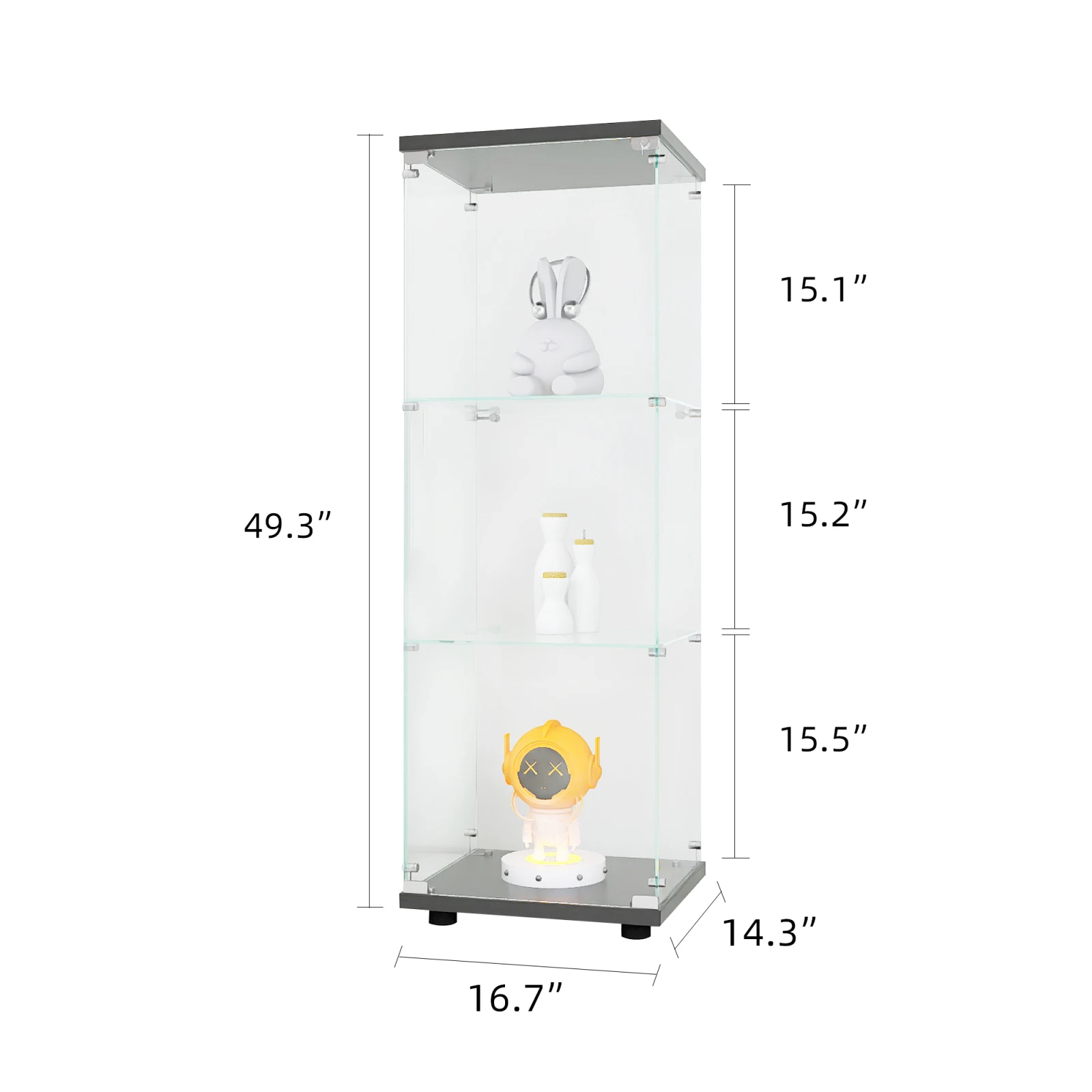 Rosahqnda Glasvitrine mit 3 Regalen und Tür, bodenstehendes Curio-Bücherregal für Wohnzimmer, Schlafzimmer, 16,7 x 14,3 x 49,3 Zoll – Detail 16