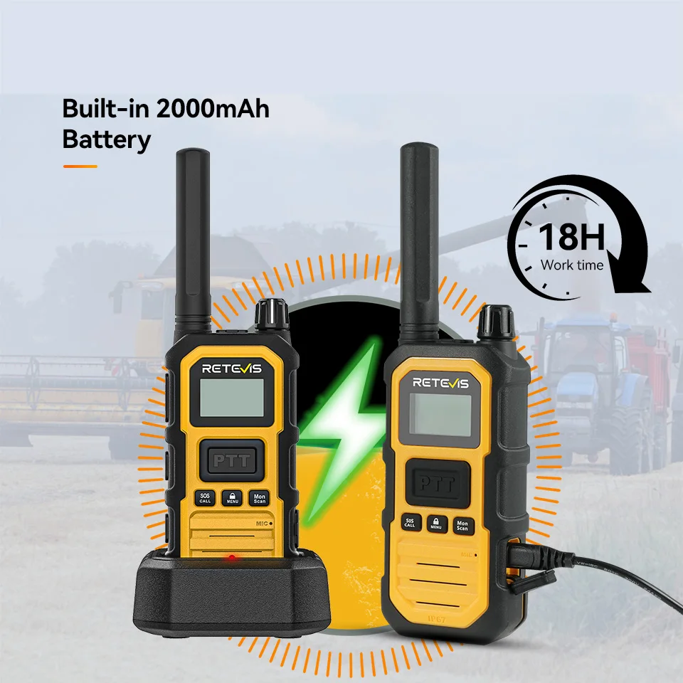 Retevis RB648Plus IP67 Wasserdichtes Walkie-Talkie LCD-Display Walkie-Talkie Long Range Dual PTT Heavy Duty 2-Wege-Radio für die Fabrik – Detail 5