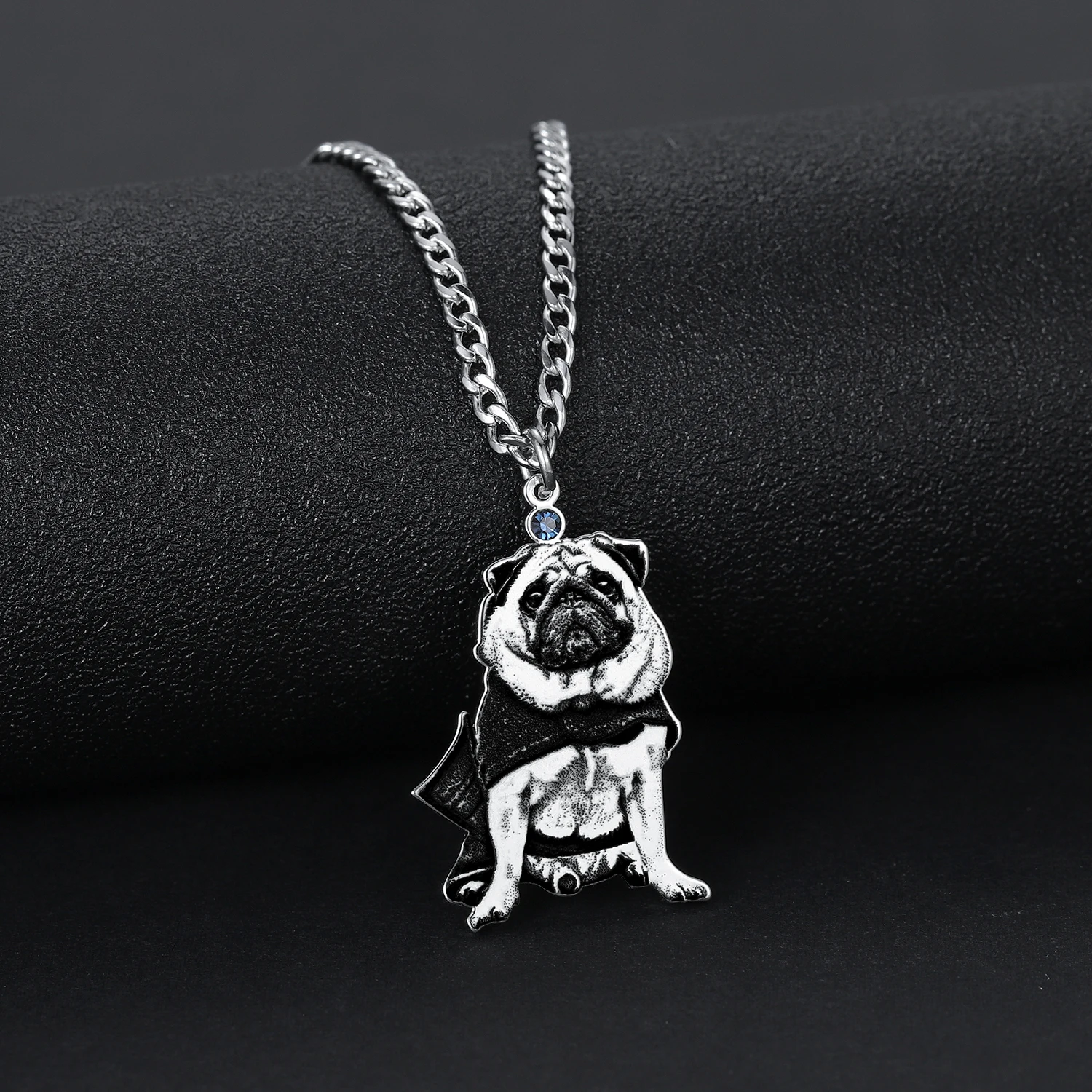 Customized Pet Engraved Photo Stainless Steel Necklace Personalized Birthstone Jewelry Picture Pendant Dog CAT Tag Portrait Gift