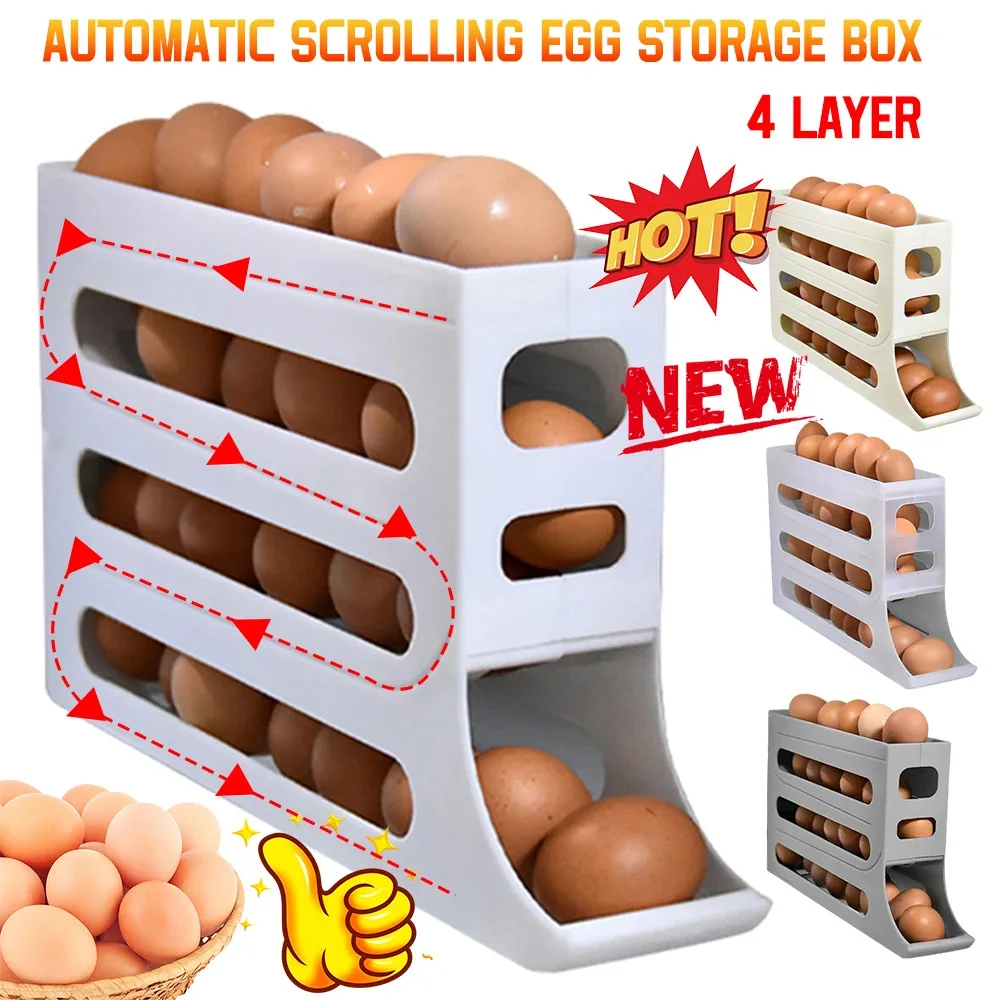 

Automatic Scrolling Egg Rack Holder Storage Box Egg Basket Food Containers Egg Case Holder Refrigerator Storage Organizer