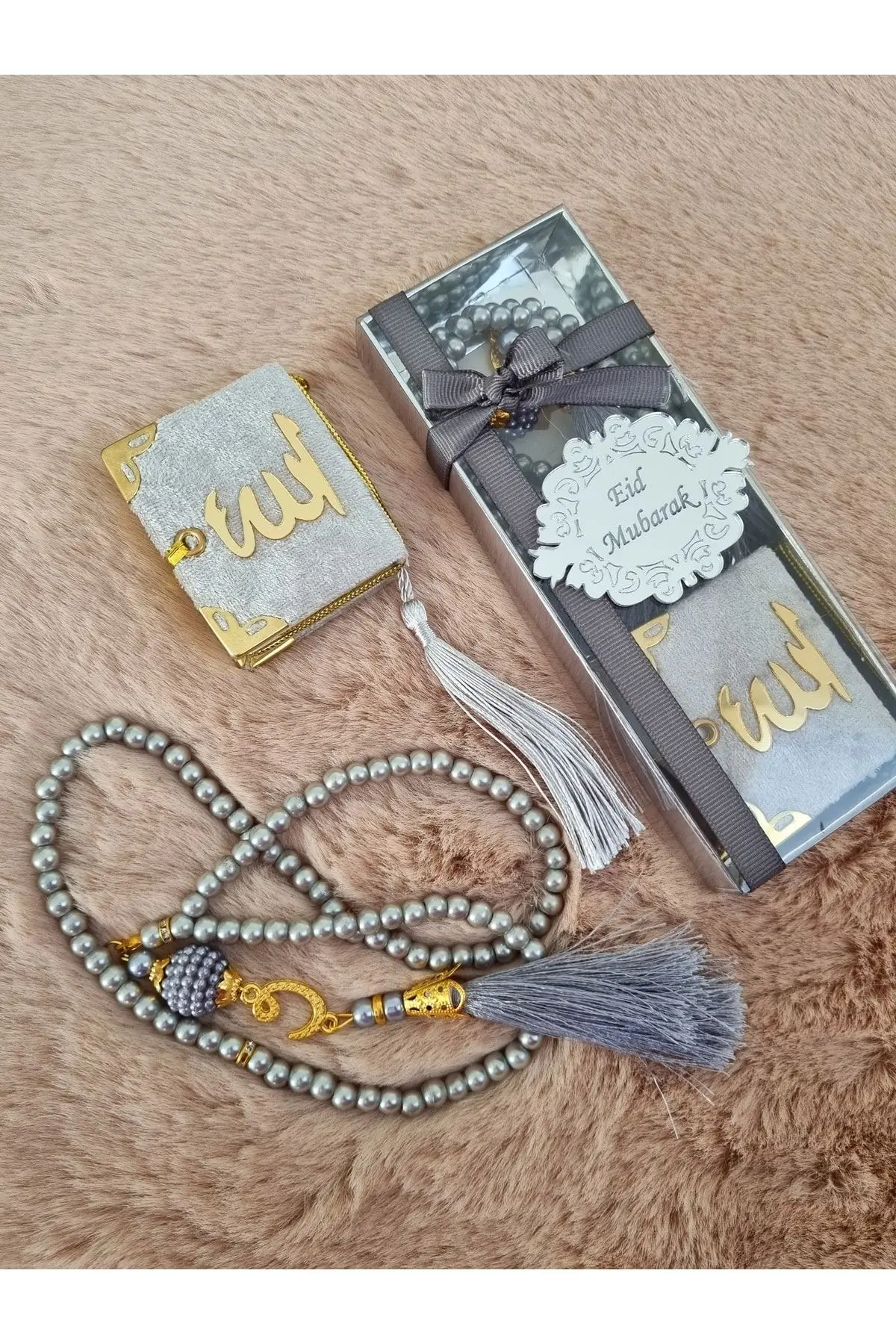 

Gray Boxed Quran Rosary Mevlüt Hajj Engagement Wedding Gift can be personified by the name you want is written