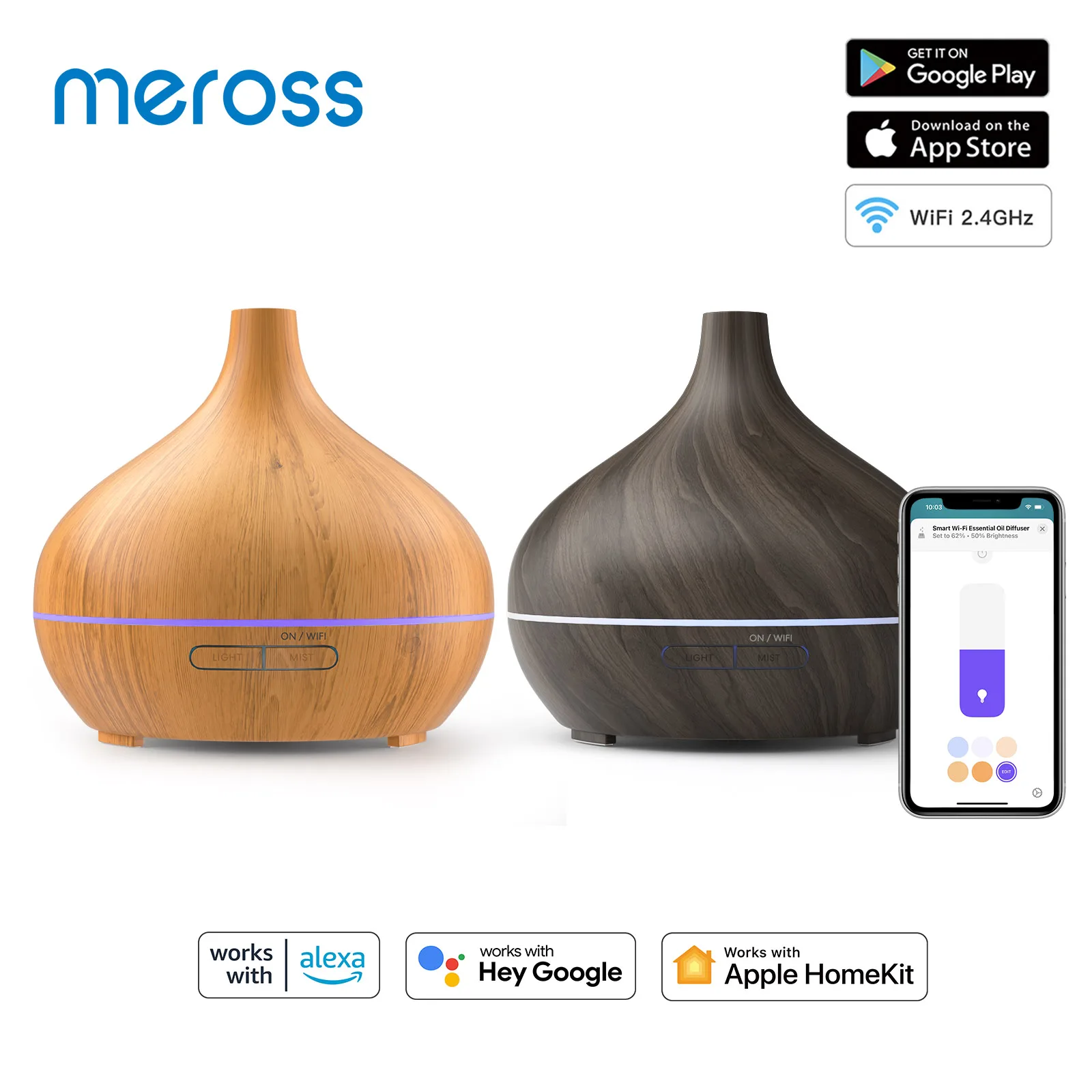 Meross-difusor de Óleo Essencial Inteligente Umidificador de ar Wifi Apple Homekit Siri Alexa Google Home ue Eua Reino Unido Plug au