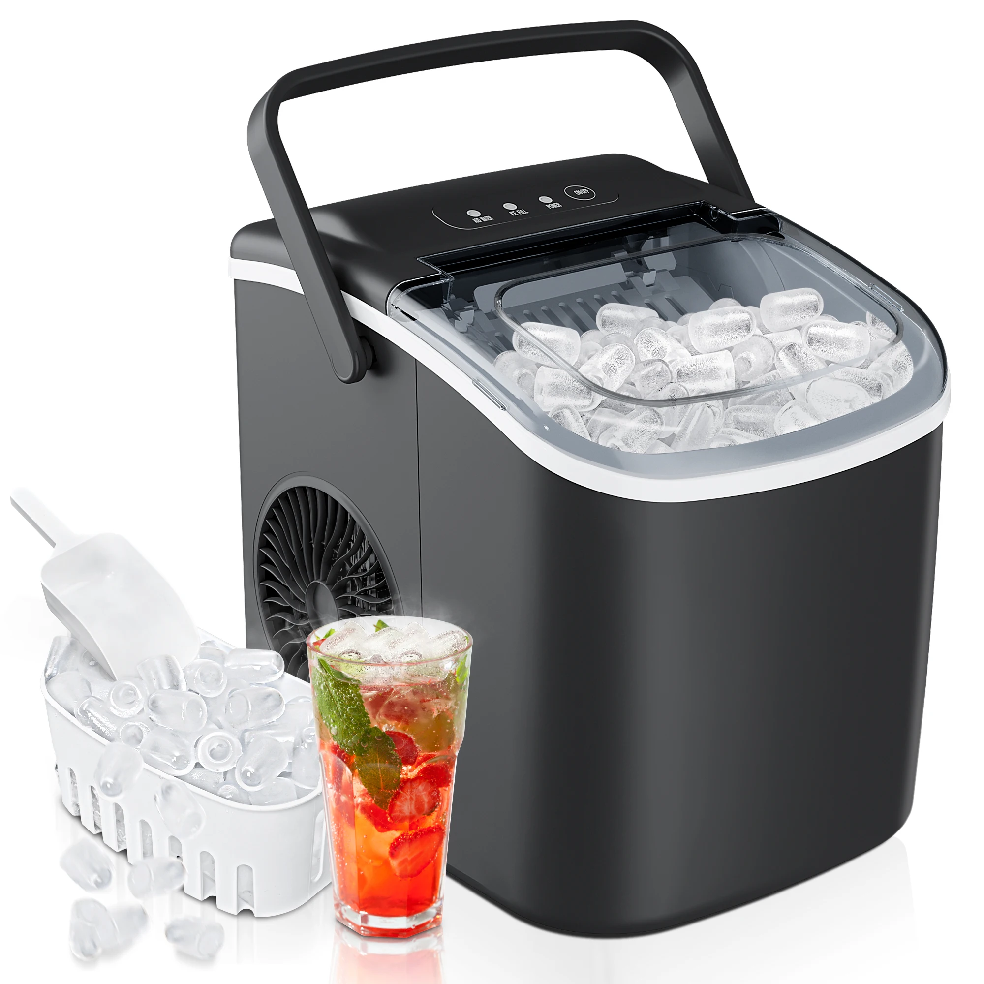SIMZLIFE Desktop Ice Maker, Self-Cleaning, Portable Ice Maker with Ice Scoop,Ice Making Machine,Bullet Ice,For Home/Kitchen/RV