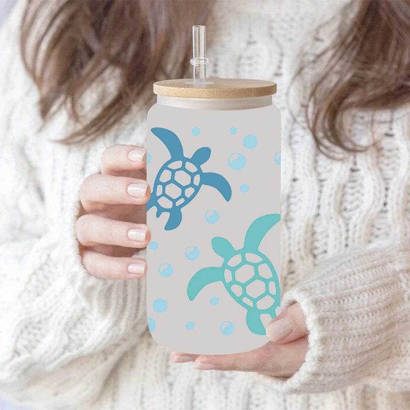 UV DTF Transfer Sticker Marine Life Turtle for The 16oz Libbey Glasses Wraps Bottles Cup Can DIY Waterproof Decals D7985 adhesive vinyl stickers glass can wrap