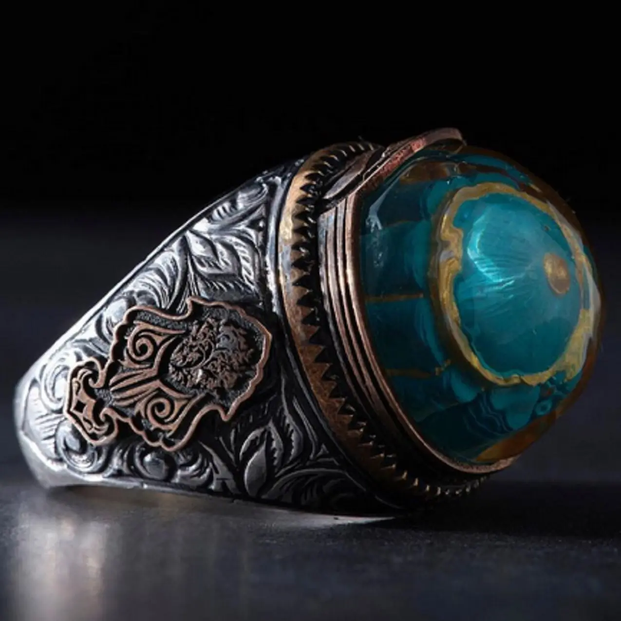 Mevlana Model 925 Karat Silver Carved Adjustable Rumi Turkish Craftsmanship Large Men's Ring Gift For Him Free Shipping