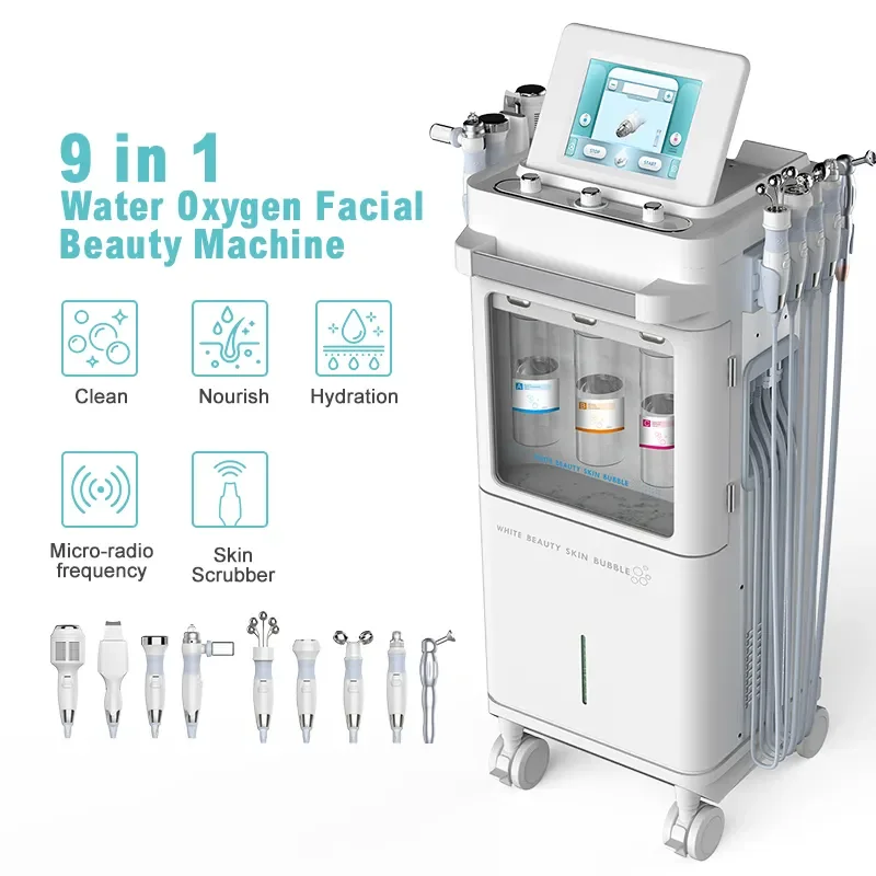 Multifunction 9 in 1 Beauty Equipment Aqua Hydra Dermabrasion Skin Clean Water Oxygen Mousse Bubble Facial Tightening Machine