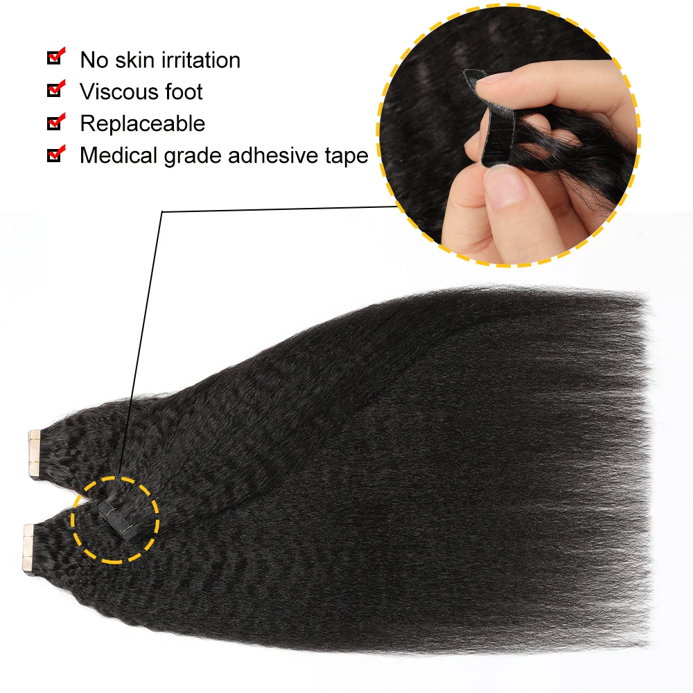 ShowCoco Kinky Straight Tape in Hair Extensions 100% Human Hair For Black Woman Remy Natural Color 12"-26&rdquo;