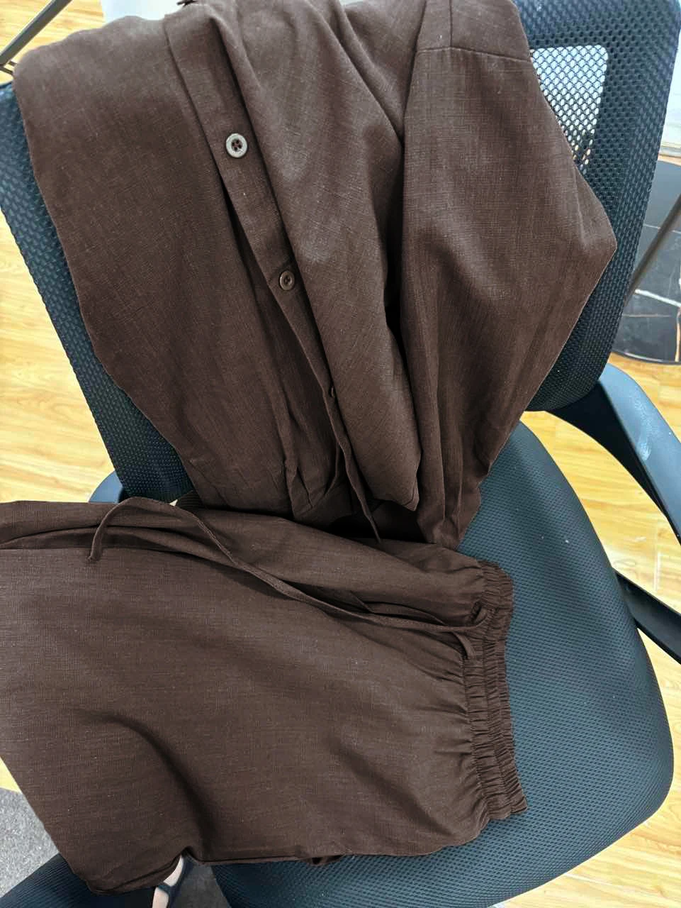 Chic Women's Cotton Linen Shirt & Wide-Leg Pants Set photo review