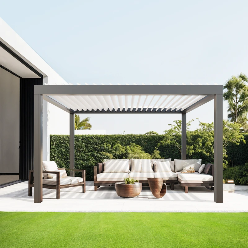 Freestanding Louvered Pergola with 6063T6 Heavy Duty Frame and Full Glass Enclosure for Year-Round Outdoor Use