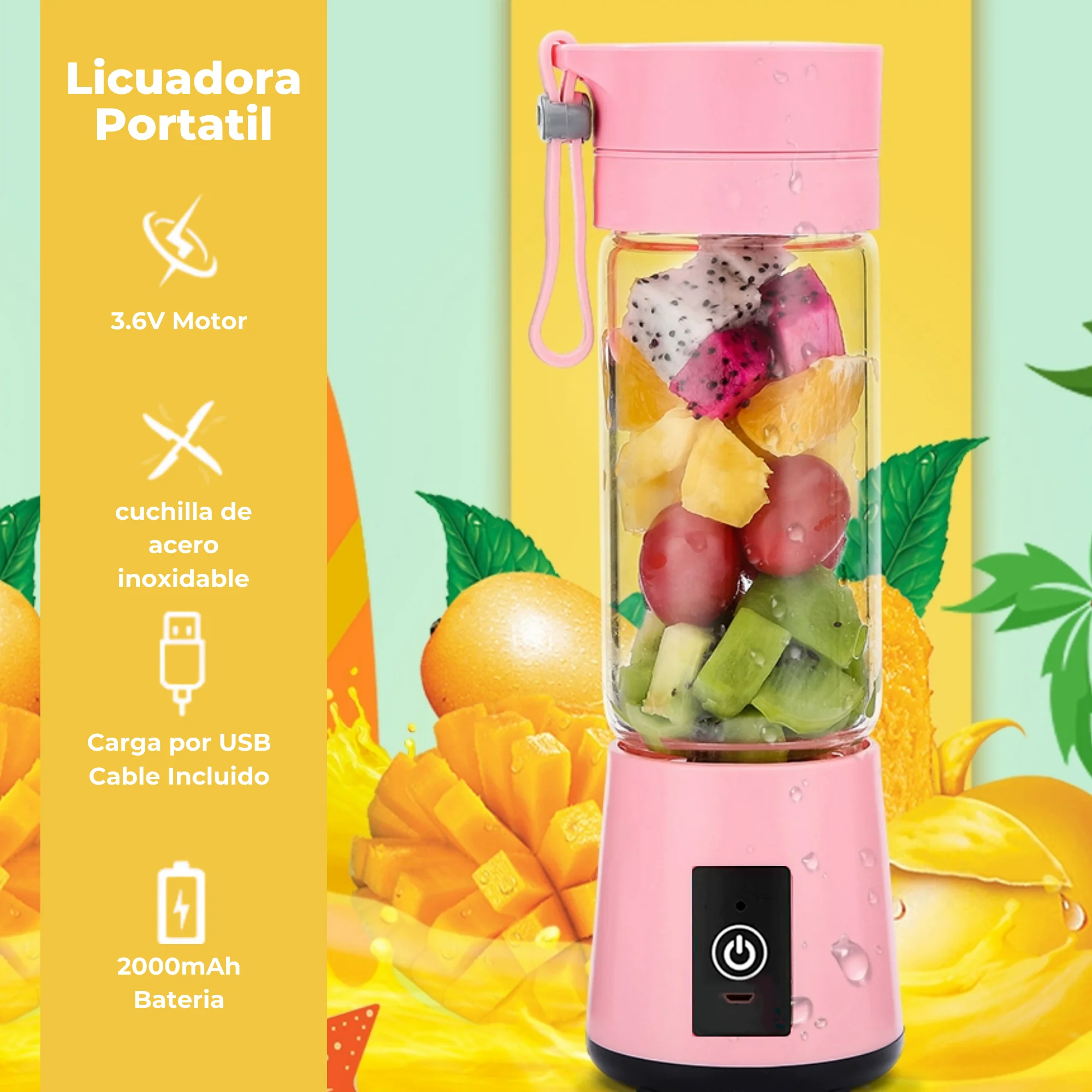 BATIDORA PORTÁTIL 380 ML, Mini Vaso Mezclador Recargable por USB