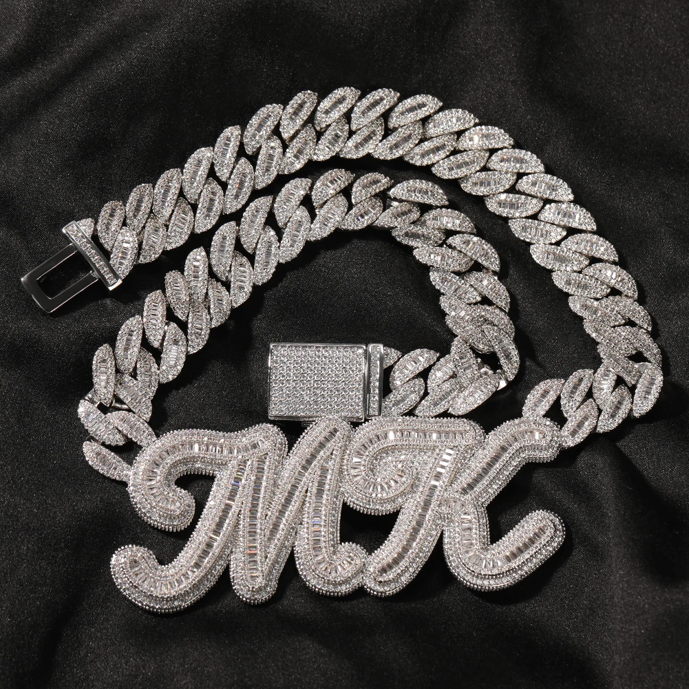 THE BLING KING Custom Baguettecz Letter With Heavy Miami Cuban Chain Necklace Iced Out Bling Square CZ Hiphop Jewelry