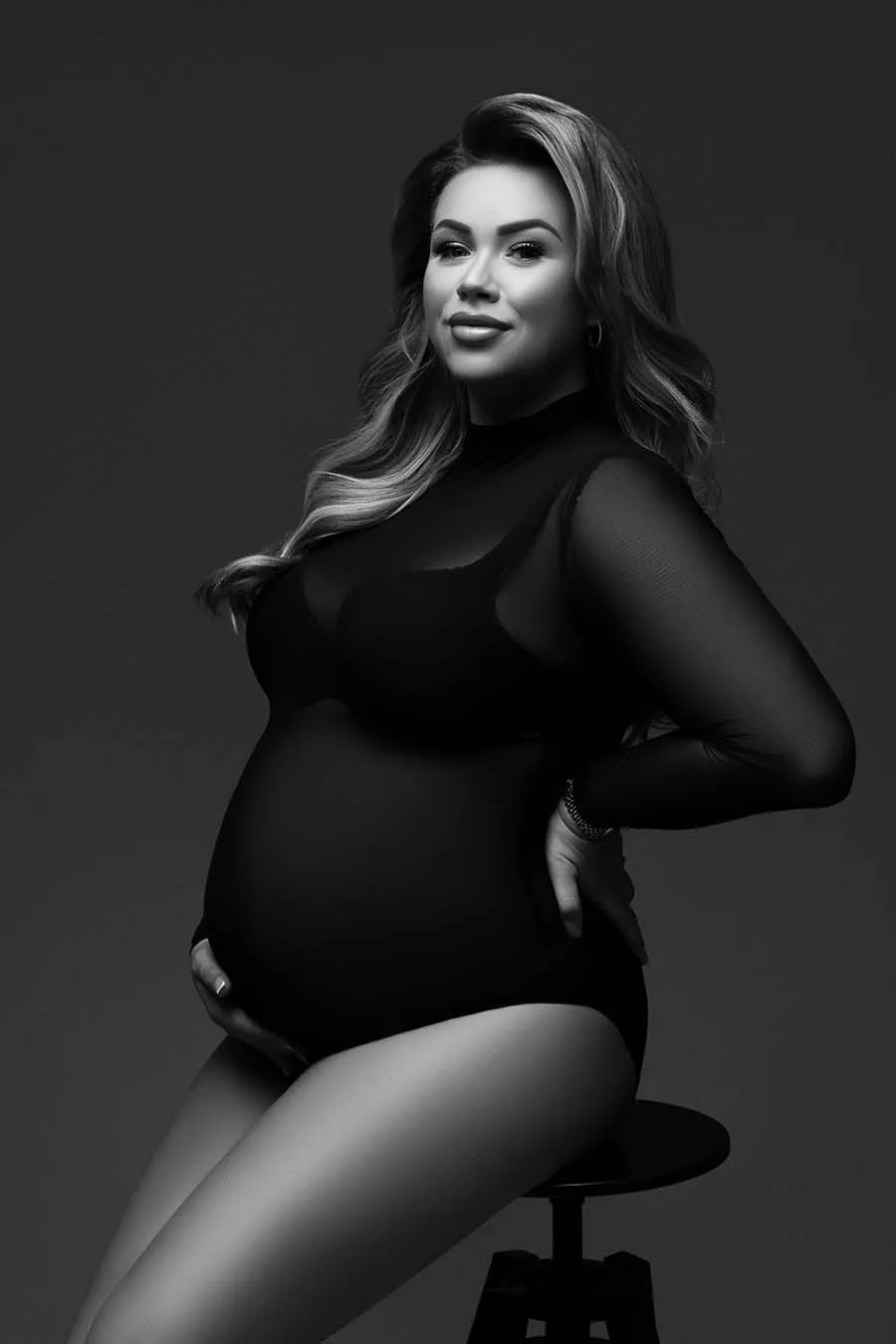 Maternity Photoshoot Bodysuit Black Mesh Soft 6