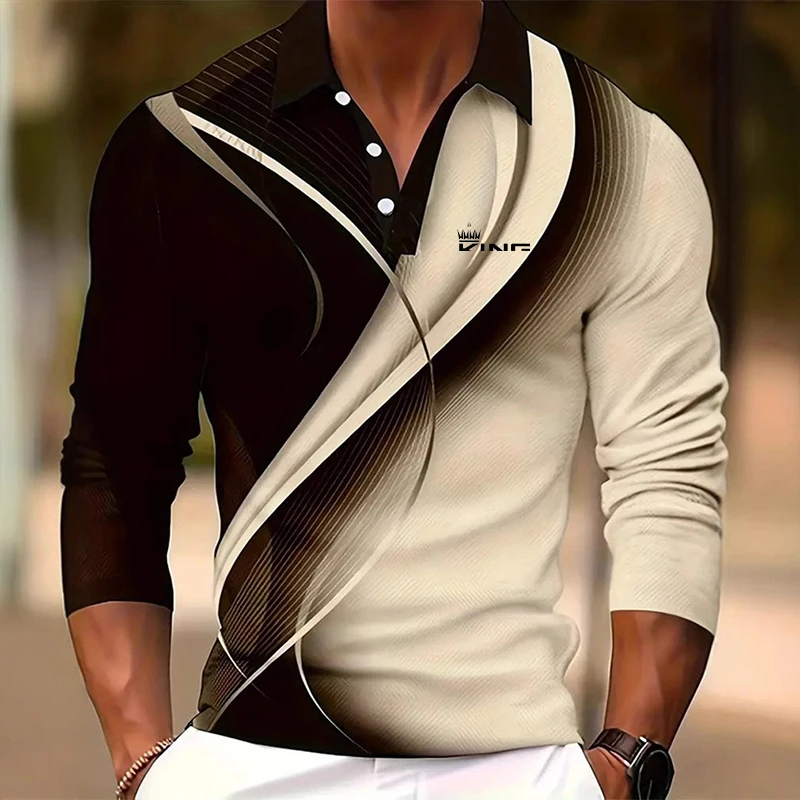 Men's Graphic Polo Shirts Golf Shirt Long Sleeve Polo Shirts Collared Shirts Casual.