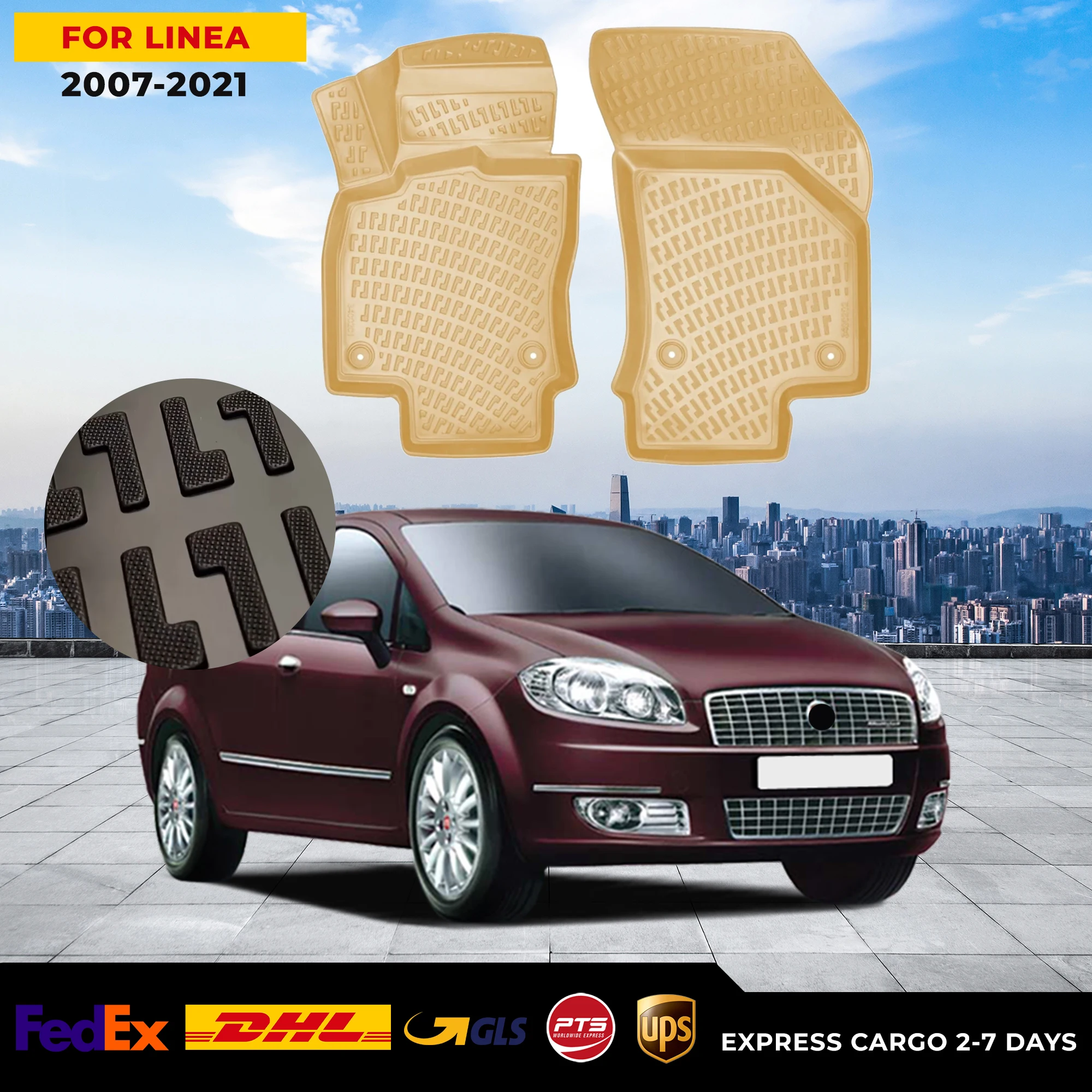 

3D Car Floor Liner For Fiat Linea 2007-2021 Beige Waterproof Special Foot Pad Fully Surrounded Mat Accessories Rugs Nonslip