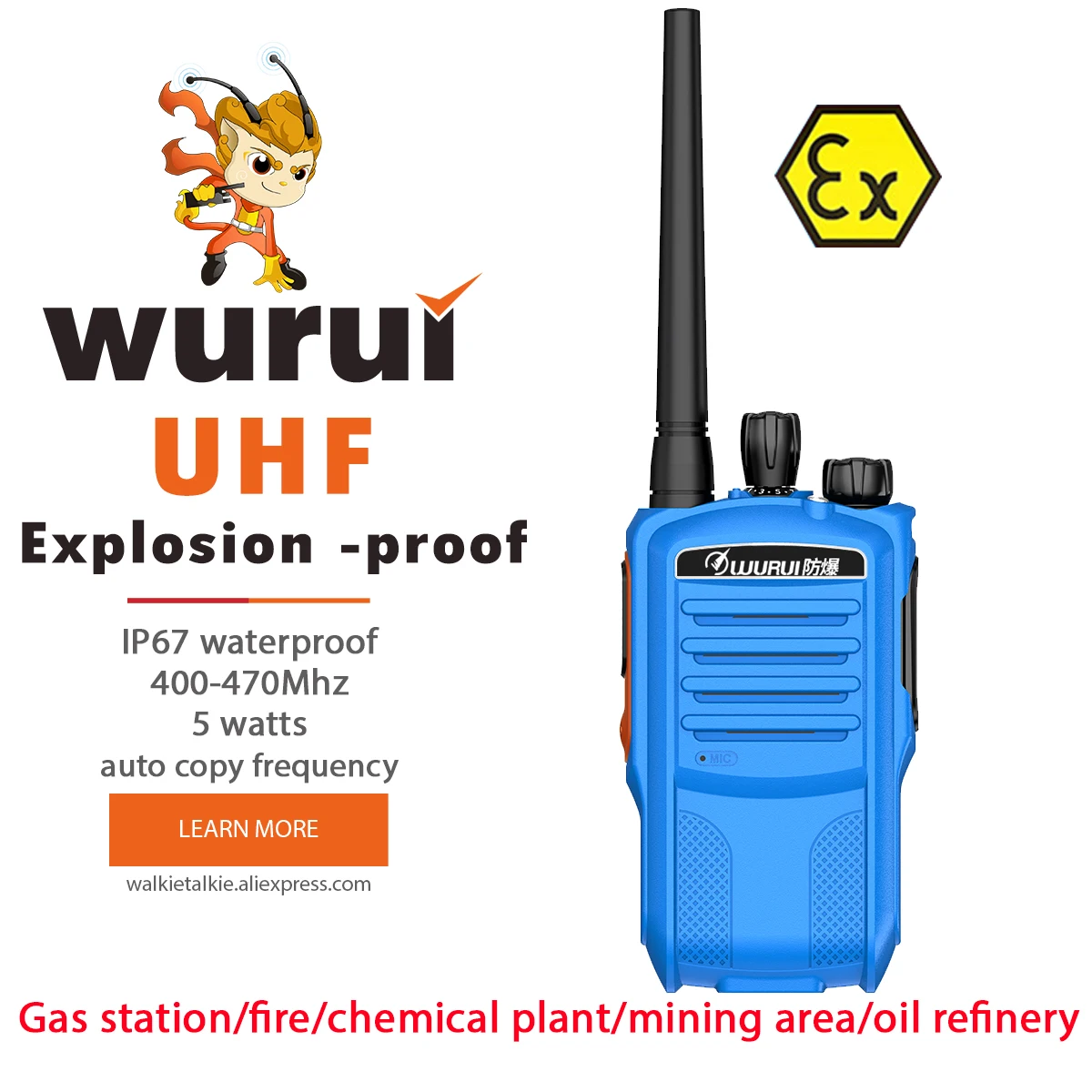 

Ex Explosion-proof scanner UHF 400-470 walkie talkie water proof 10km Mini radio Portable Mobile police long range IP67