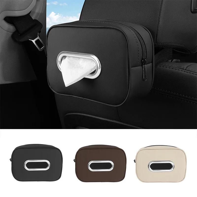 Car Tissue Box Holder Nappa Leather Car Center Console Armrest Napkin Box Sun Visor Backseat
