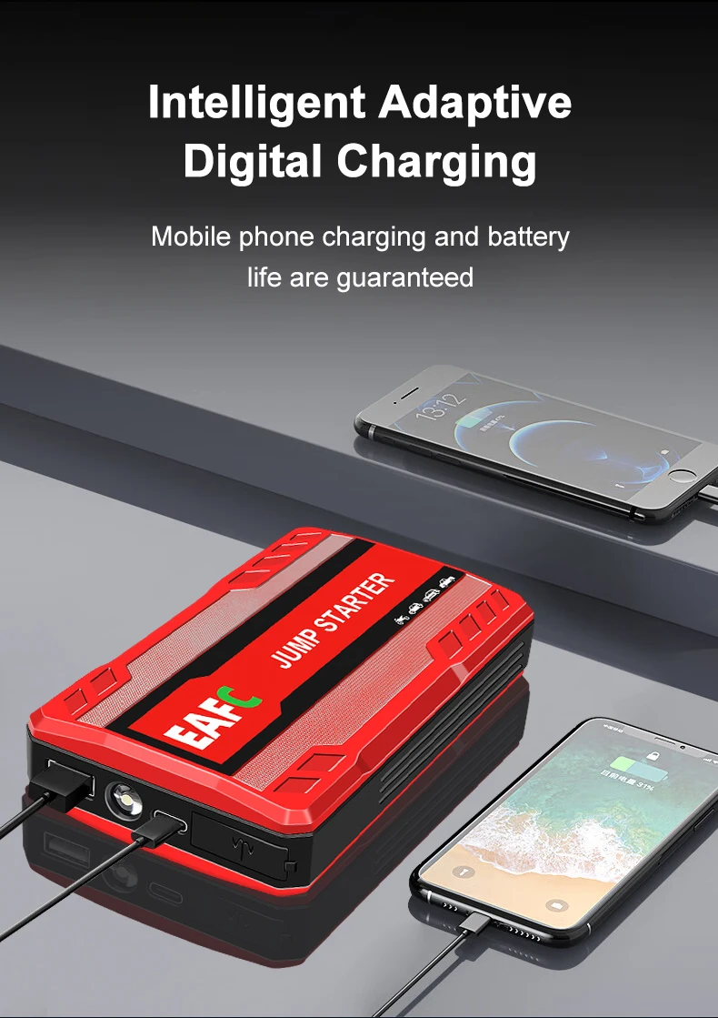 EAFC 600A Auto-Starthilfe 12V Lithium-Batterie-Booster Powerbank Tragbarer Starthilfegerät für 3,0L Benzinmotoren – Detail 6