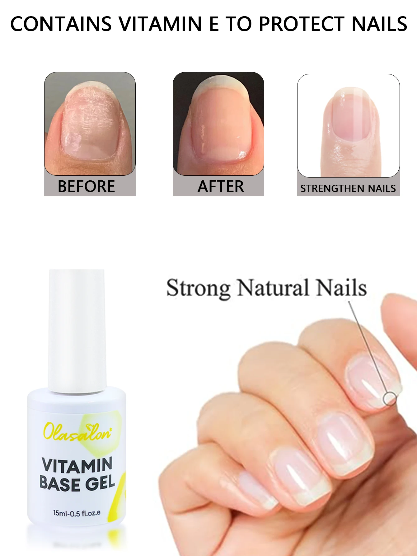Peelable Vitamin Base Base Gel for Gel Nail Polish, Protect, Strengthen and Repair Nails, Clear Gel, UV LED, Home and Salon