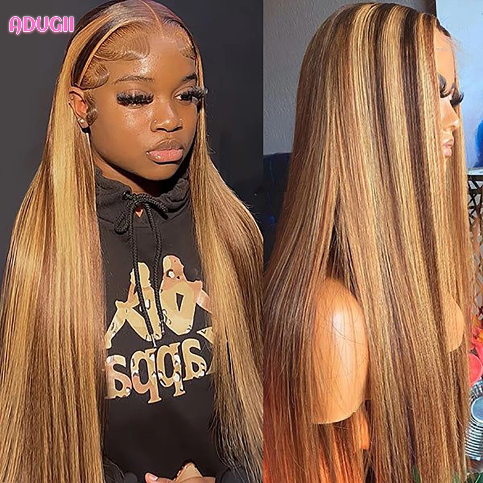 

Highlight Ombre Lace Front Human Hair Wigs 13x4 HD Transparent 4/27 Honey Blonde Lace Frontal Wig Brazilian Baby Hair For Women