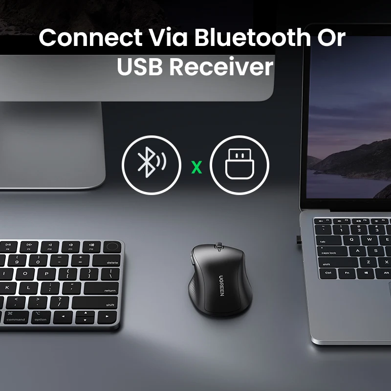 Ugreen Mouse sem Fio Bluetooth 5.0 Ergonômico 4000 Dpi Botões Mute para Macbook Tablet Computador Portátil 2.4g Rato Ratos - Imagem 6