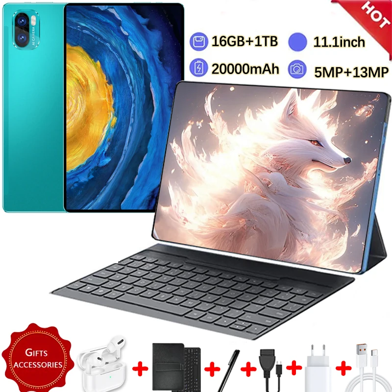 2024 Tablet Android 20000 Mah Versione Globale 16Gb Ram 1Tb Rom Nuova Rete 11.1 Pollici 14 Core Android 13.0 Tablet Wifi