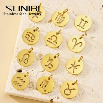 Stainless Steel Disc Components 12 Zodiac Charms for Handmade Jewelry Making Designer Gold Plated Charms for Bracelet 6