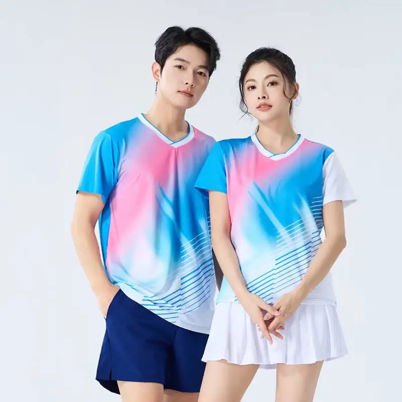 Men Women Badminton T-shirts Quick Dry Table Tennis Clothes Letter Print Training Jersey Volleyball Pingpong Couple Shirts