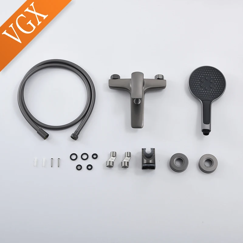 VGX Simple Bathroom Shower System Set Bathtub Faucets Set Bath Water Taps Shower Diverter Single Handle Tub Mixer Shower Crane 6