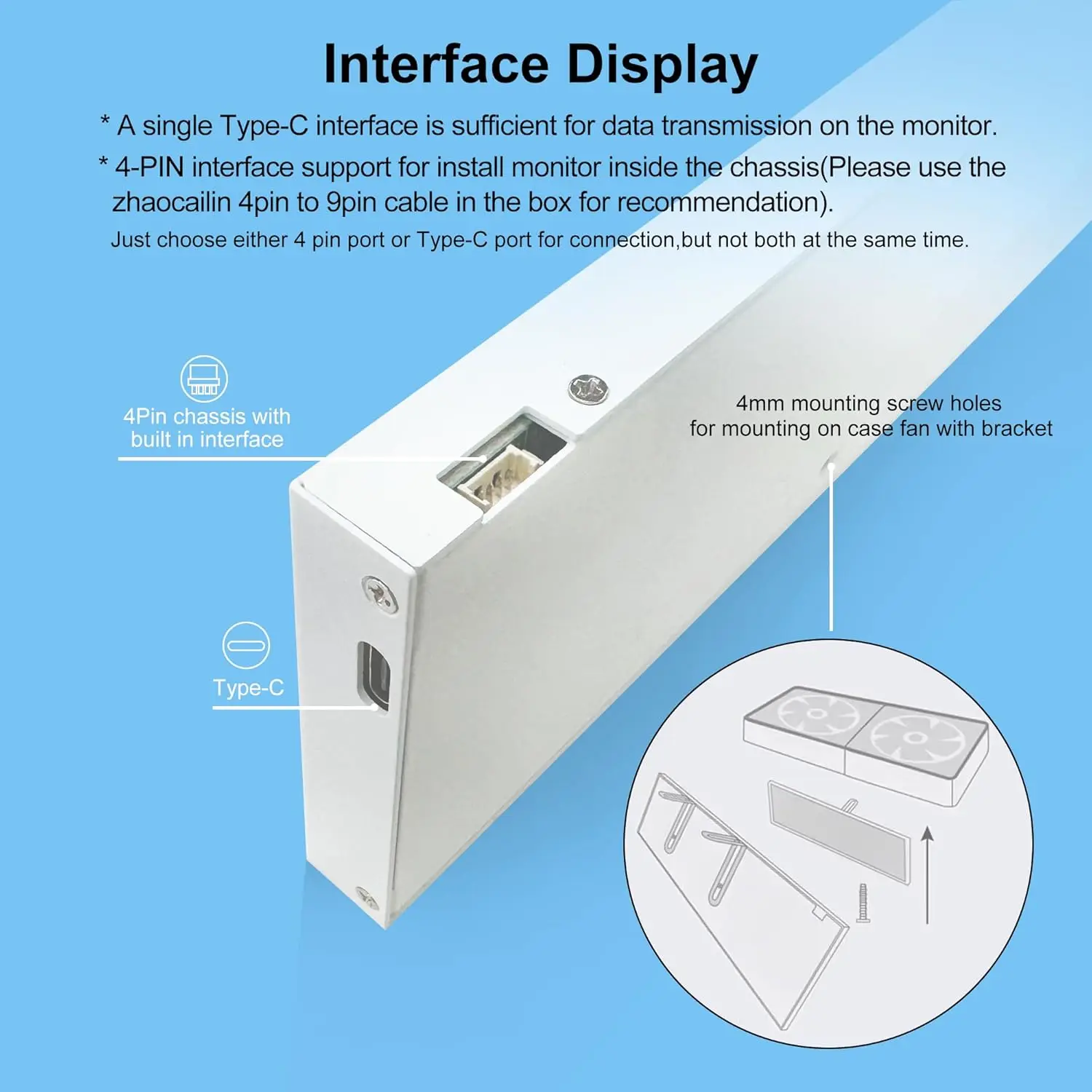 Wisecoco 11.3인치 보조 화면 1920*440 IPS LCD 모니터 USB 타입-C 디스플레이 PC 노트북용 Aida64 DIY 윈도우 10/11 전용