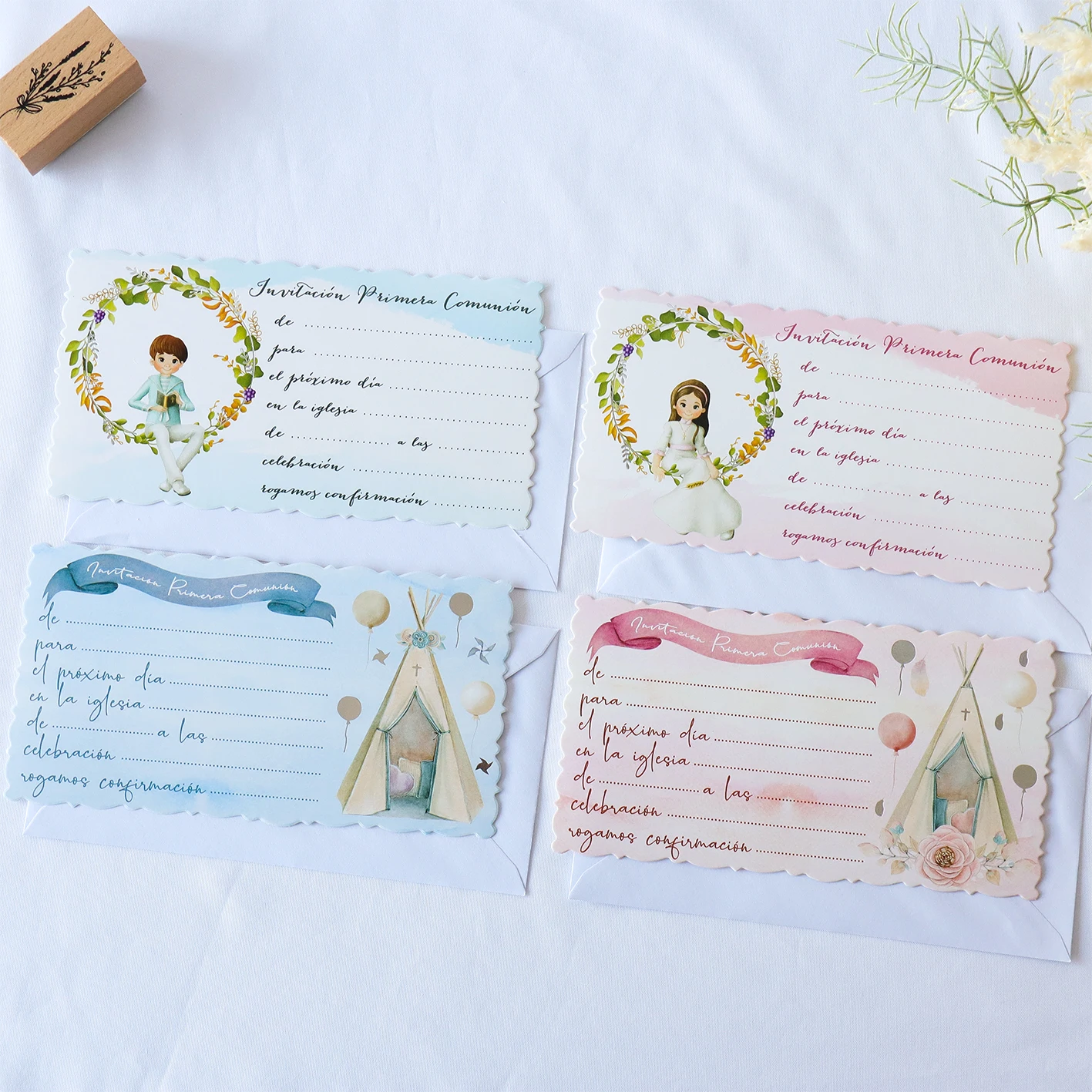 Lote de convites de comunhão de 10 a 60 para meninos ou meninas, 4 modelos,  com envelope branco, cartões para convidados de comunhão, lembranças de  comunhão, loja Regalantes - AliExpress, image size:1417x1417