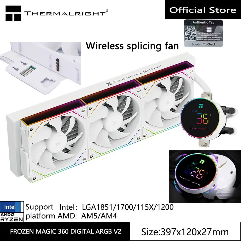 THERMALRIGHT FROZEN MAGIC DIGITAL ARGB V2 Integrated Digital Display Water Cooling Radiator, Wireless Splicing Fan LGA1851 AM5