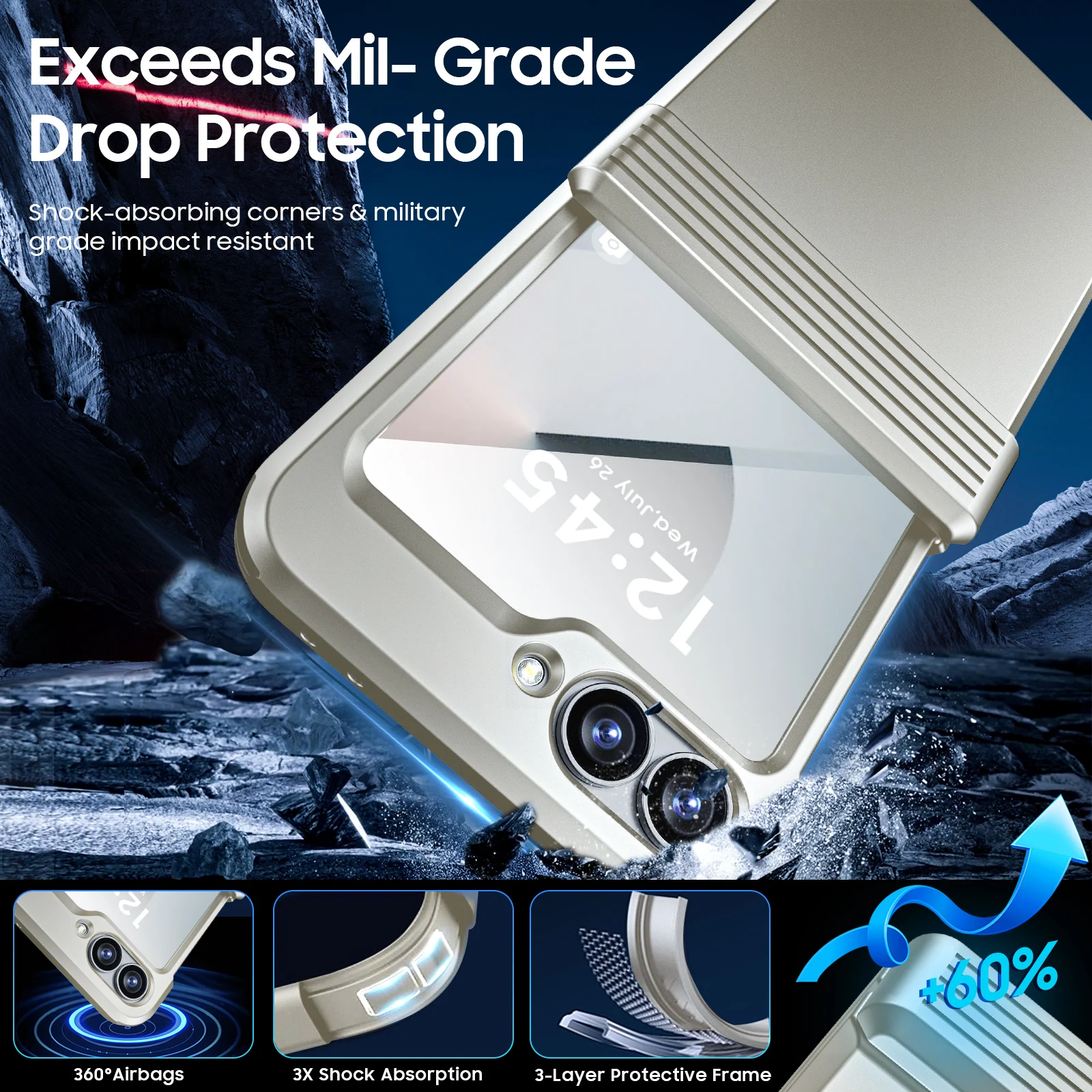 Mother's Day Gift for Galaxy Flip 6,Armored Anti-Fall Bearing Protection,Integrated Protective Film Folding Phone Case(Titanium）
