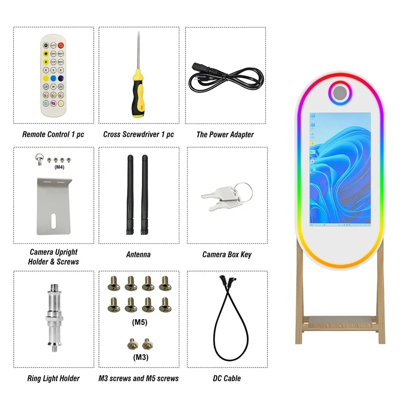 55-inch imitation wood grain foot magic mirror photo booth, 32-inch touch screen magic mirror, built-in mini computer, with flig Ae0054f248eb544be9ea16868c92706d9M